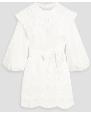 Zimmermann Broderie Anglaise Linen Mini Dress - White