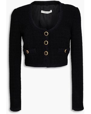 Alessandra Rich Cropped Wool-Blend Bouclé-Tweed Jacket - Black