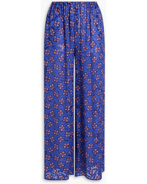 Saloni Printed Satin-jacquard Wide-leg Trousers - Blue