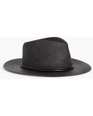 Brunello Cucinelli Leather-trimmed Bead-embellished Straw Fedora - Black