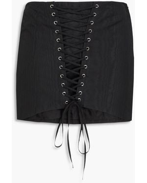 Alessandra Rich Lace-up Moire Mini Skirt - Black