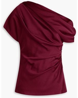 Jonathan Simkhai Phoebe One-Shoulder Draped Cady Top - Red