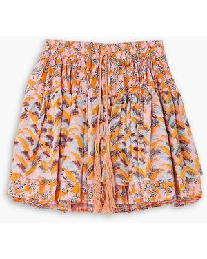 Yvonne S Minirock aus baumwoll-voile mit print und troddeln - Weiß
