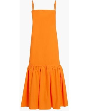 Another Tomorrow Flounce Gathered Cotton-poplin Midi Dress - Orange