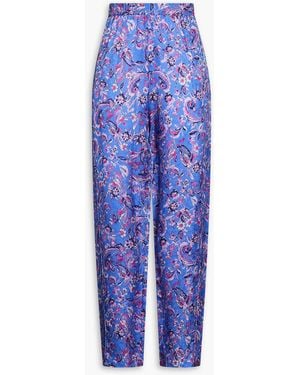 Isabel Marant Piera Floral-Print Satin-Jacquard Tapered Trousers - Blue