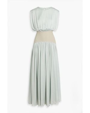 Abadia Suri Twill-Paneled Georgette Maxi Dress - White