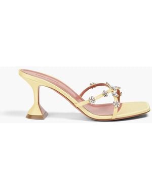 AMINA MUADDI Lily Floral-Appliquéd Satin Mules - Yellow