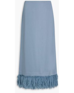 By Malene Birger Palome Feather-trimmed Satin-crepe Midi Skirt - Blue