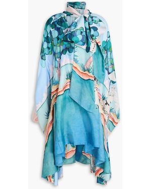 Zimmermann Pussy-bow Printed Silk-twill Midi Dress - Blue