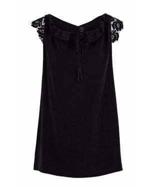 Roland Mouret Lace-Trimmed Crepe Top - Black