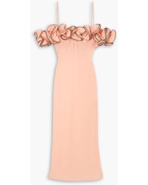 Coperni Off-The-Shoulder Zip-Embellished Ruffled Chiffon Midi Dress - Pink