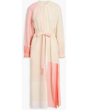 lemlem Makeda Belted Color-Block Cotton-Blend Maxi Shirt Dress - Pink