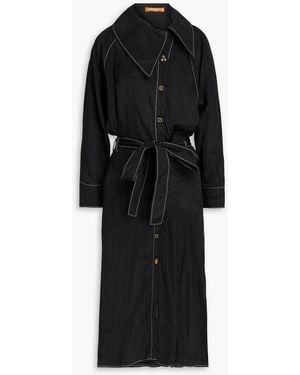 Rejina Pyo Thalia Topstitched Crinkled-crepe Midi Shirt Dress - Black