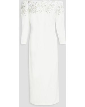 Badgley Mischka Schulterfreies midikleid aus crêpe mit verzierung - Weiß