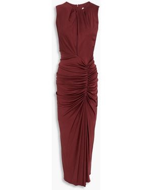 Costarellos Ruched Cutout Jersey Midi Dress - Red