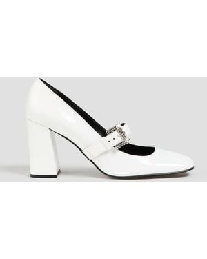 Sergio Rossi Crystal-embellished Patent-leather Mary Jane Court Shoes - White