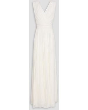Rhea Costa Wrap-Effect Silk-Tulle Gown - White