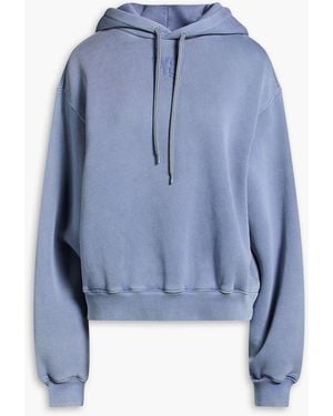 T By Alexander Wang Logo-Print Cotton-Blend Fleece Hoodie - Blue