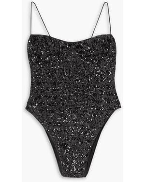 Oséree Sequined Satin Bodysuit - Black