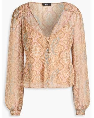 PAIGE Dezi Cropped Printed Silk-blend Jacquard Blouse - Natural