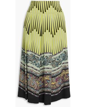 Etro Pleated Printed Wool-crepe Midi Skirt - Green