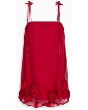 LEO LIN Xuan Floral-Appliquéd Silk-Organza Top - Red