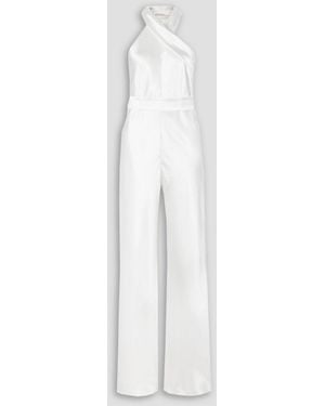 Galvan London Asymmetrischer jumpsuit aus satin mit neckholder - Weiß