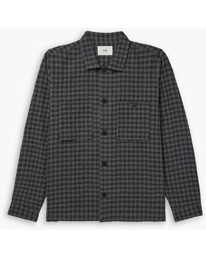 Folk Patch Checked Seersucker Overshirt - Black