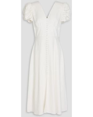 Saloni Ruched Crepe Midi Dress - White
