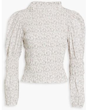 Shrimps Antoon Shirred Printed Cotton-poplin Top - White
