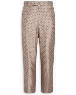 Officine Generale Nash Belted Printed Silk-Twill Trousers - Natural