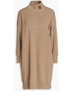 Brunello Cucinelli Minikleid aus geripptem kaschmir mit zierperlen und stehkragen - Natur