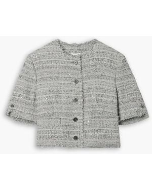 Thom Browne Cropped Sequin-Embellished Tweed Jacket - Gray