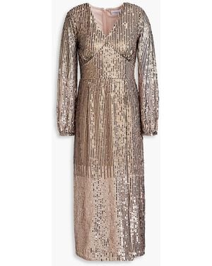 Raishma Gathered Sequined Tulle Midi Dress - Natural
