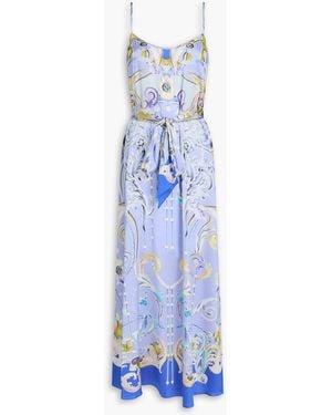Temperley London Carline Paisley-print Stretch-silk Satin Midi Slip Dress - Blue