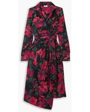 Dries Van Noten Asymmetric Floral-Print Crepe De Chine Wrap Dress - Red