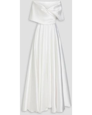 Rhea Costa Off-the-shoulder Satin-twill Gown - White