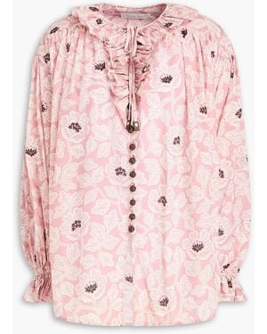 Zimmermann Ruffled Floral-Print Cotton Blouse - Pink