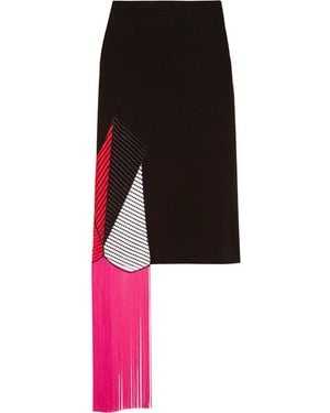 Christopher Kane Asymmetric Fringed Crochet-Paneled Stretch-Crepe Skirt - Black
