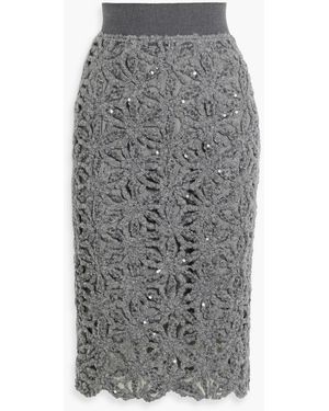 Brunello Cucinelli Sequin-Embellished Wool-Blend Skirt - Grey