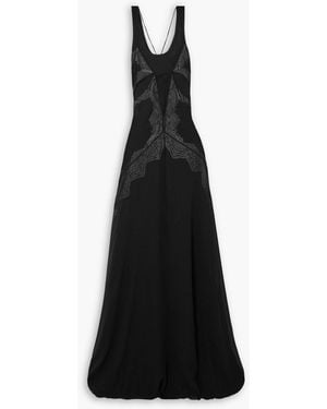 Christopher Esber Cutout Lace-trimmed Silk-georgette Gown - Black