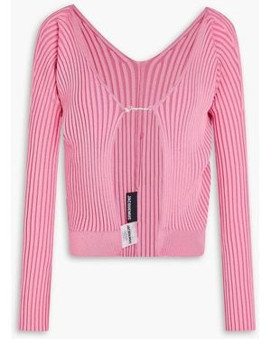 Jacquemus Pralu Embellished Ribbed-Knit Cardigan - Pink