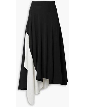 Lafayette 148 New York Asymmetric Two-tone Ribbed-knit Midi Skirt - Black