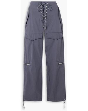 Dion Lee Lace-up Cotton-blend Twill Wide-leg Pants - Blue