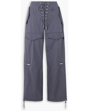 Dion Lee Lace-up Cotton-blend Twill Wide-leg Trousers - Blue