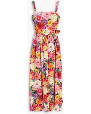Borgo De Nor Ninet Belted Printed Cotton-Sateen Midi Dress - Red