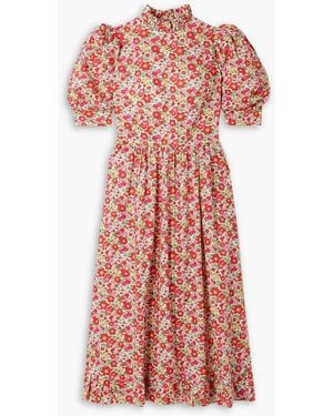 O Pioneers Bessie Ruffled Floral-print Cotton Midi Dress - Red