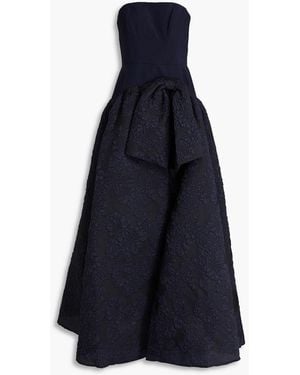 Marchesa Strapless Bow-detailed Cloqué And Crepe Gown - Blue