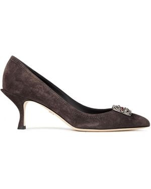 Dolce & Gabbana Embellished Suede Court Shoes - Brown