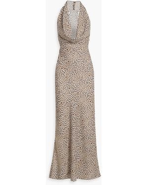 Norma Kamali Draped Leopard-Print Crepe De Chine Gown - Natural